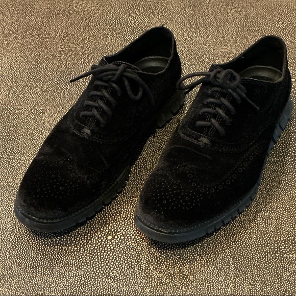 Cole Haan Zerogrand Black Wingtip Velvet Oxfords